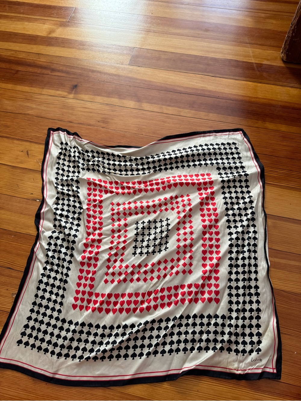 Vintage echo Playing Card Motif Silk Scarf - Red & Black Hearts and Spades